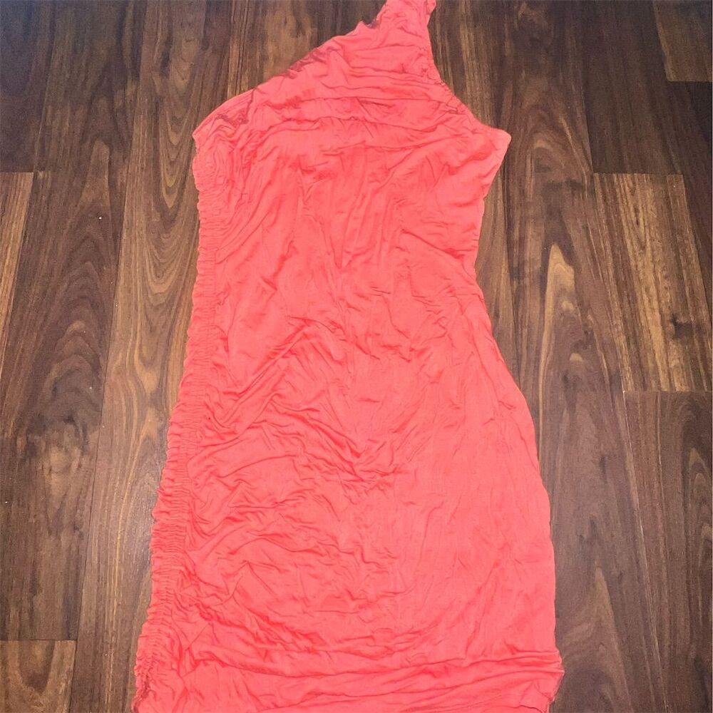 A New Day Women's Orange One-Shoulder Ruched Dress Size S Party